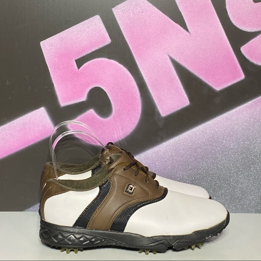 FootJoy Kids Classic Brown and White Golf Shoes - Picture 1 of 9